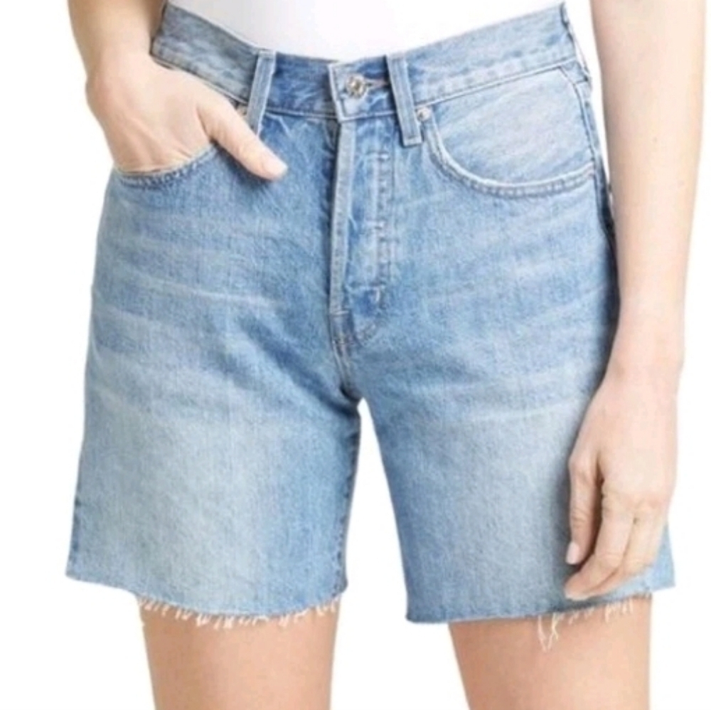 New! Anthropologie Edwin Cai 7" Inseam Distressed Blue Denim Shorts Grunge - Picture 4 of 16